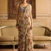 Green Print & Embroidered Skirt Sari Set