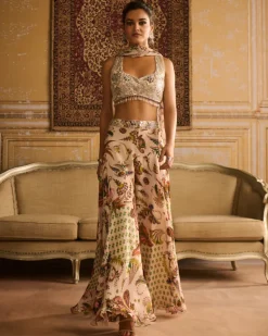 Green Print & Embroidered Sharara Set