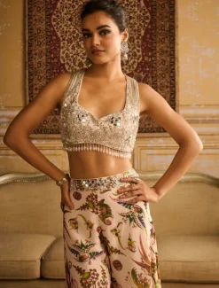 Green Print & Embroidered Sharara Set