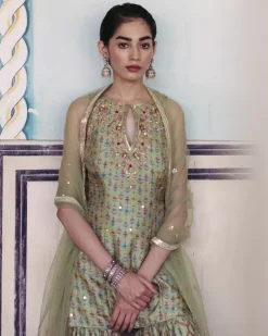 Green Print Sharara Set