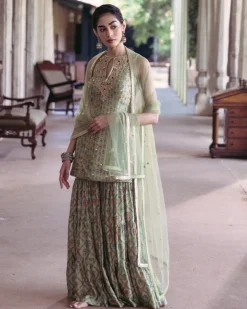 Green Print Sharara Set