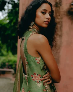 Green Printed & Embroidered Gharara Set