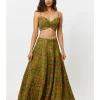 Green Printed Bustier With Gathering Skirt