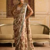 Green Printed Embroidered Sari With Sweetheart Blouse Set
