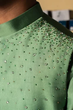 Green Yaara Open Bandi With Matching Kurta Pajama Set