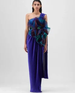 Green-Teal Draped Gown With Drape