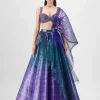 Green-Teal Structured Lehenga Set