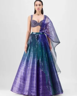 Green-Teal Structured Lehenga Set