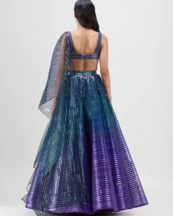 Green-Teal Structured Lehenga Set