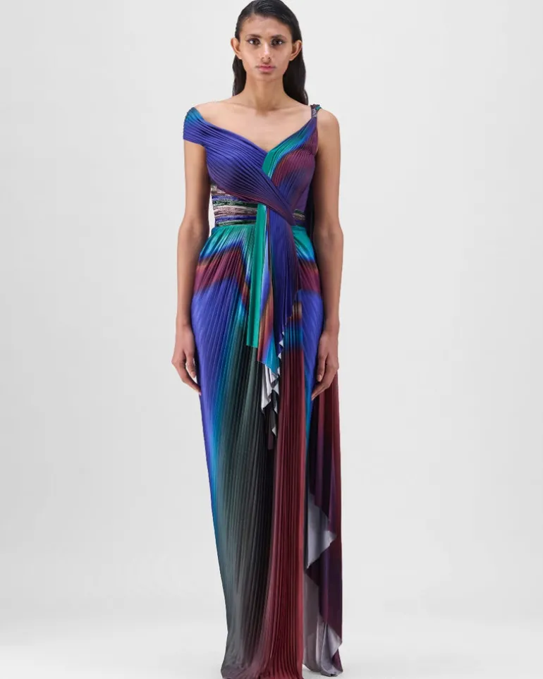 Green-Teal Watercolor Strata Sari Set