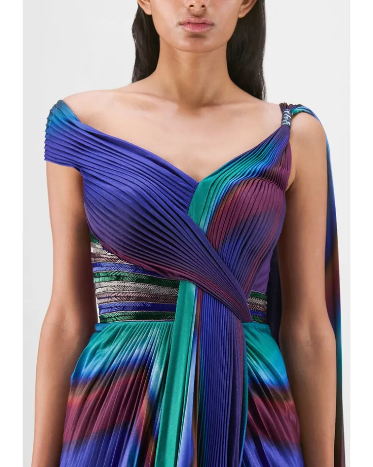 Green-Teal Watercolor Strata Sari Set