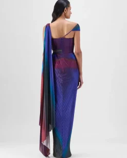 Green-Teal Watercolor Strata Sari Set
