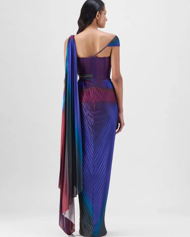 Green-Teal Watercolor Strata Sari Set