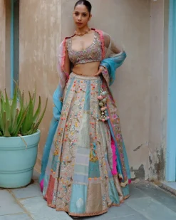 Grey & Turquoise Lehenga Set