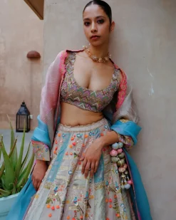 Grey & Turquoise Lehenga Set
