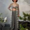 Grey Cutwork Jacket Set