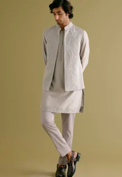 Grey Dori Embroidered Kurta And Bandi Set