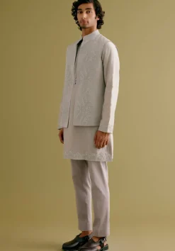 Grey Dori Embroidered Kurta And Bandi Set