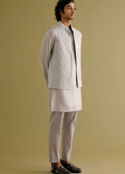Grey Dori Embroidered Kurta And Bandi Set
