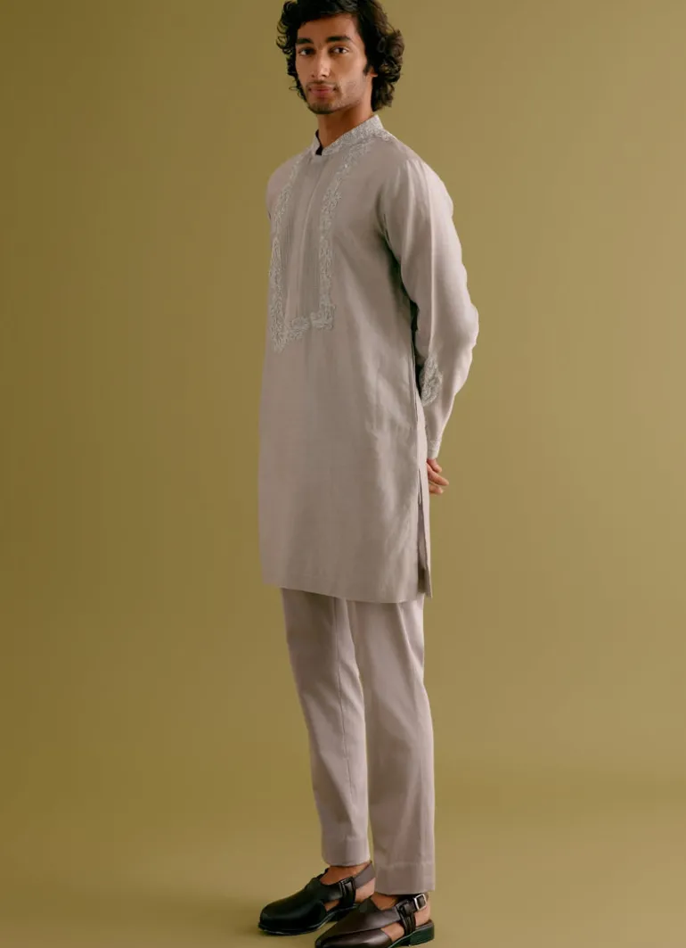 Grey Dori Embroidered Kurta Set