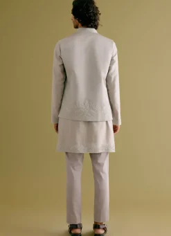 Grey Dori Embroidered Kurta And Bandi Set