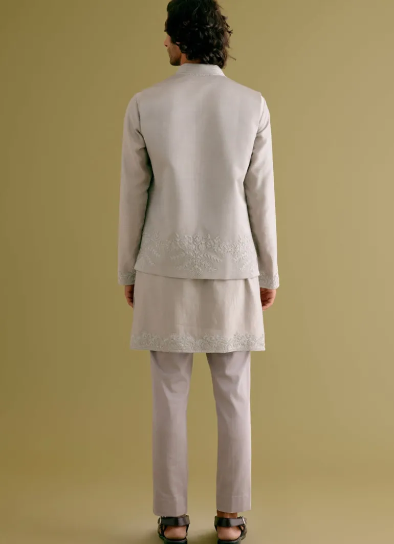 Grey Dori Embroidered Kurta And Bandi Set