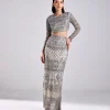 Grey Embroidered Crop Top And Skirt Set