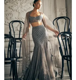 Grey Fishcut Lehenga Set