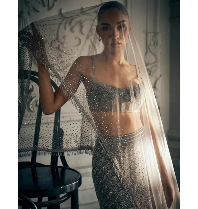 Grey Fishcut Lehenga Set