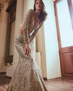 Grey Fit And Flare Lehenga Set