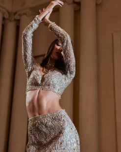 Grey Fit And Flare Lehenga Set