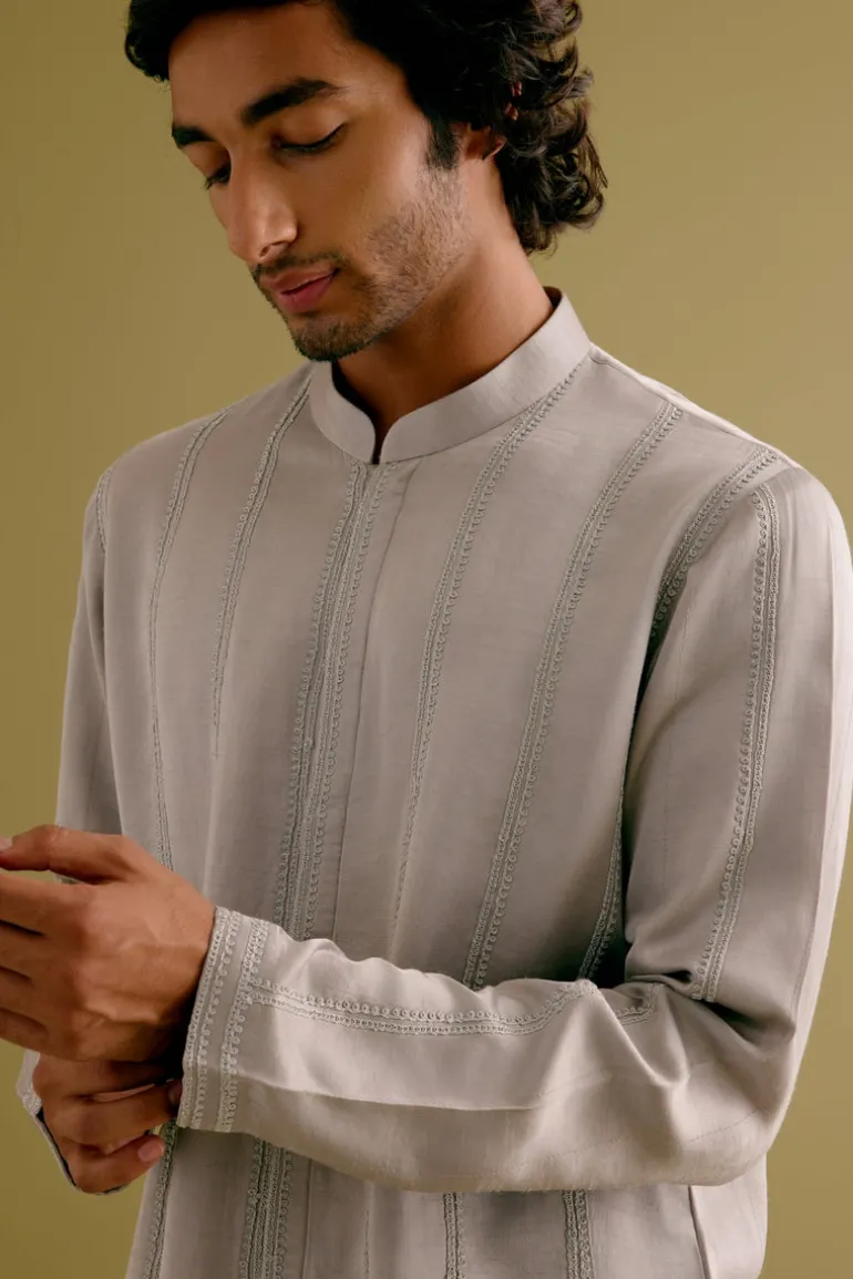 Grey Front-Open Kurta Set