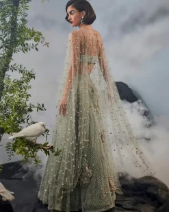 Grey Green Cape Lehenga Set