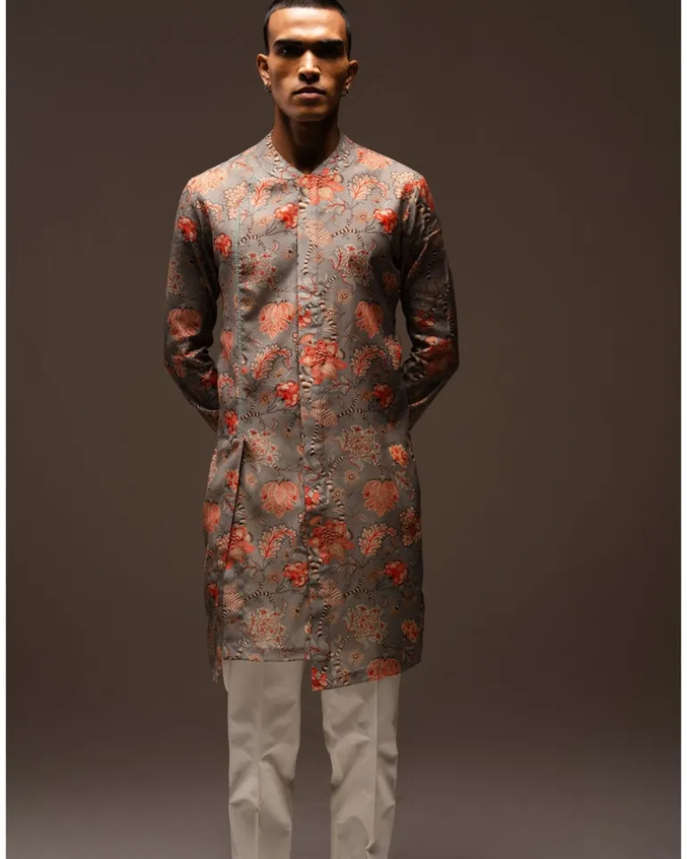 Grey Hamdard Long Kurta Pyjama Set