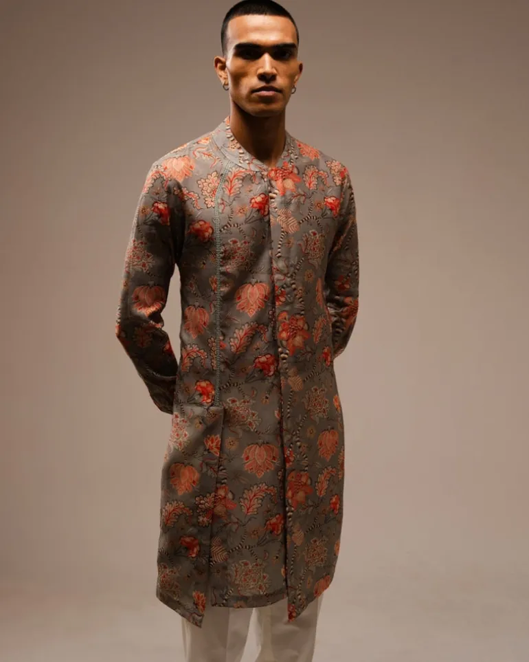 Grey Hamdard Long Kurta Pyjama Set