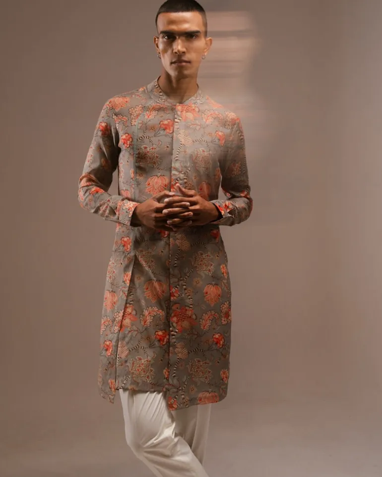 Grey Hamdard Long Kurta Pyjama Set