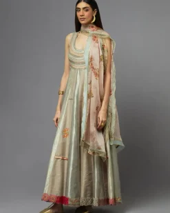 Grey Metallic Anarkali Set