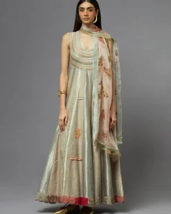 Grey Metallic Anarkali Set
