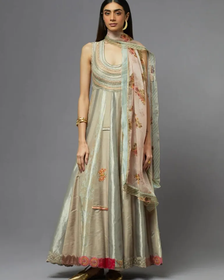 Grey Metallic Anarkali Set