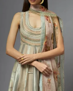 Grey Metallic Anarkali Set