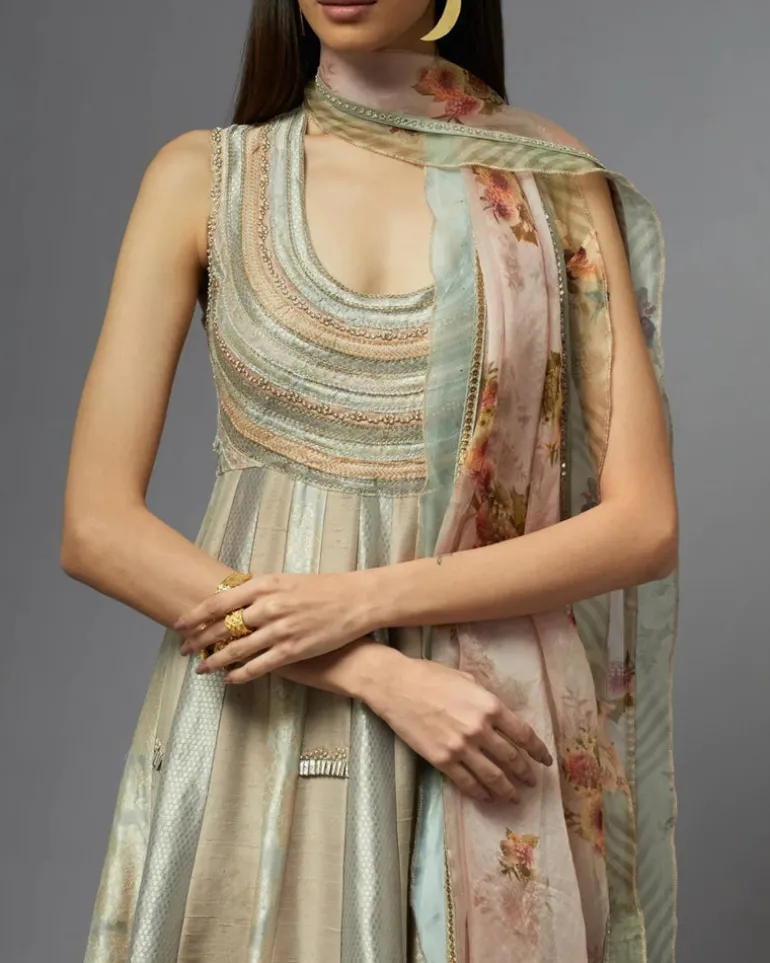 Grey Metallic Anarkali Set