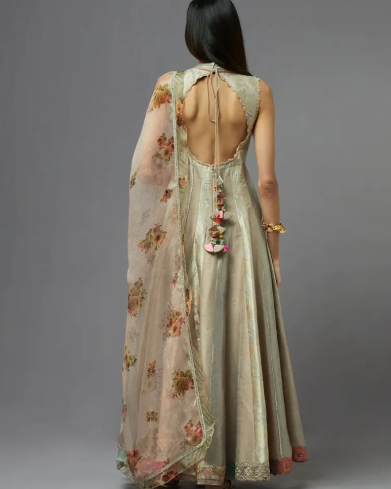 Grey Metallic Anarkali Set