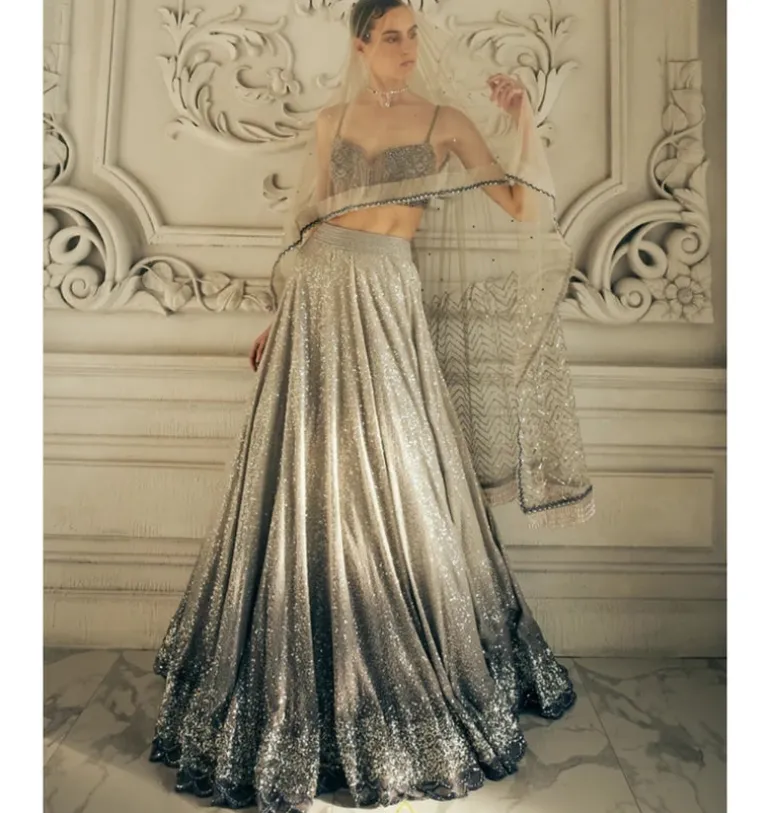 Grey Ombre Sequins Lehenga Set