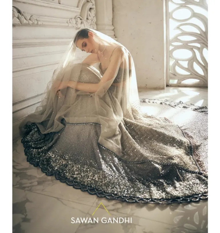 Grey Ombre Sequins Lehenga Set