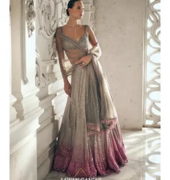 Grey To Pink Ombre Sequins Lehenga Set