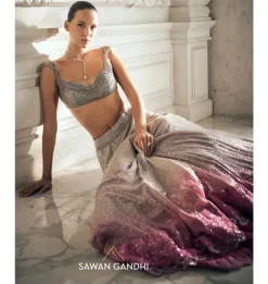Grey To Pink Ombre Sequins Lehenga Set