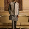 Grey With White Floral Geometric Embroidered Kurta With Grey Pants