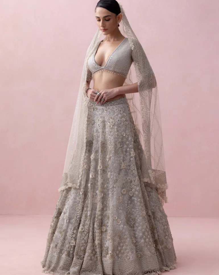 Grey Zoya 3D Embroidery Lehenga Set