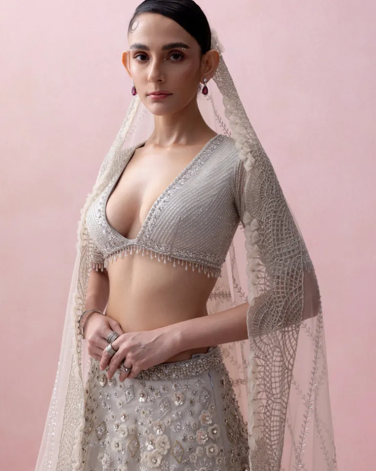 Grey Zoya 3D Embroidery Lehenga Set