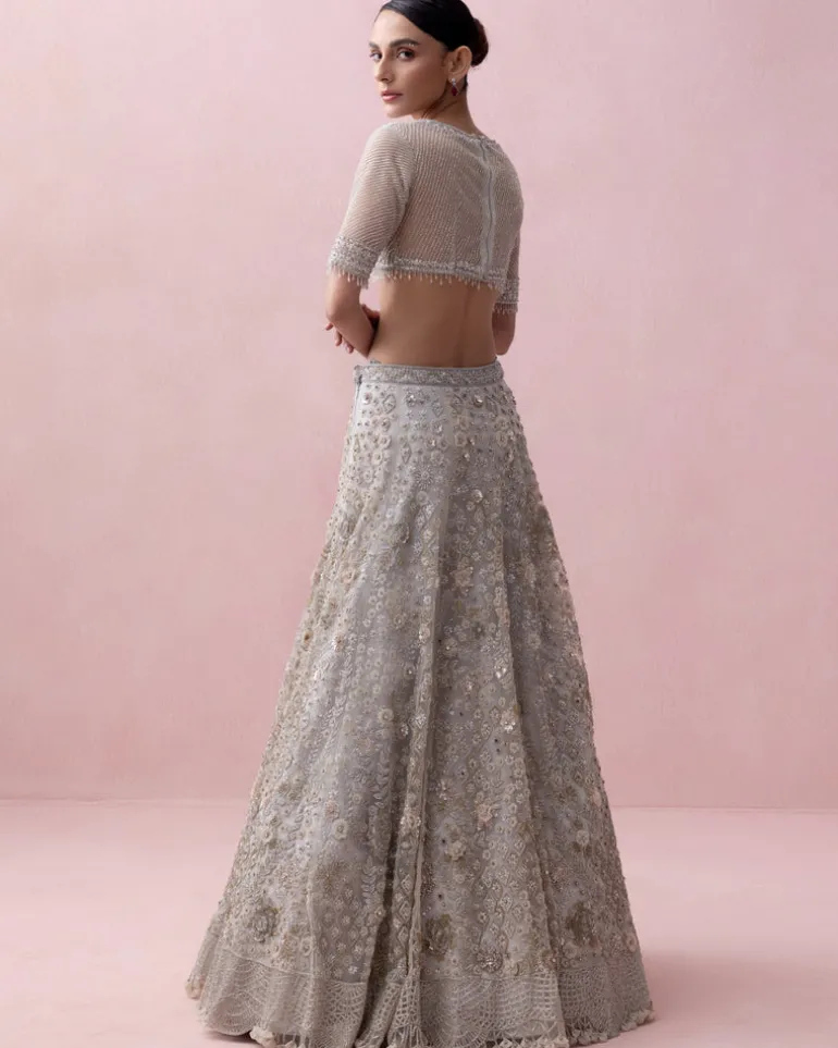 Grey Zoya 3D Embroidery Lehenga Set